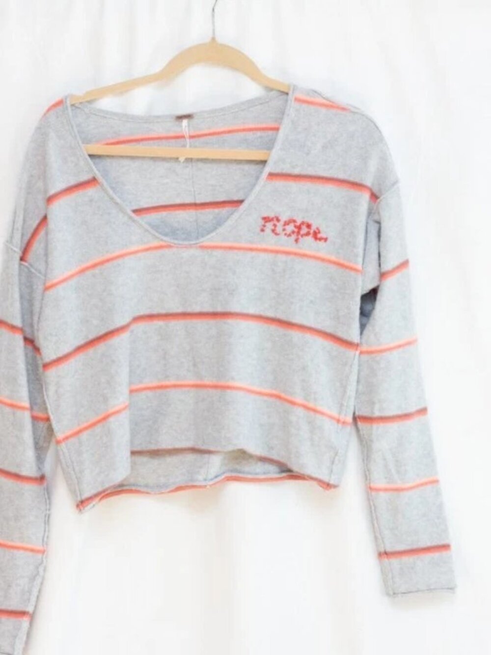 Free People Make You Mine Cropped Upcycled Sweater Oversized Sz XS Embroidered